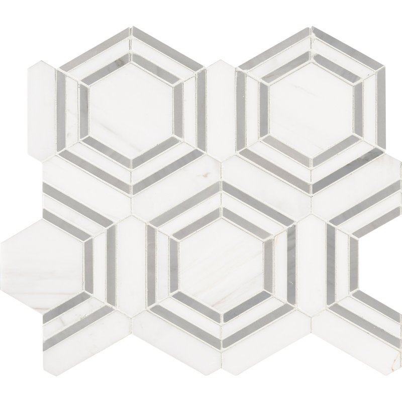 Lattice Fog Geometric 11 in. x 13 in. Polished Marble Mosaic Floor and Wall Tile, Lattice Fog