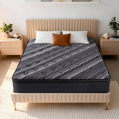 Matelas hybride de 12 pouces de taille double, matelas moyen ferme dans une boîte avec mousse viscoélastique gélifiée et ressorts ensachés, isolement de mouvement, housse de refroidissement respirante, soulagement des douleurs dorsales et soutien des bords, plateau européen