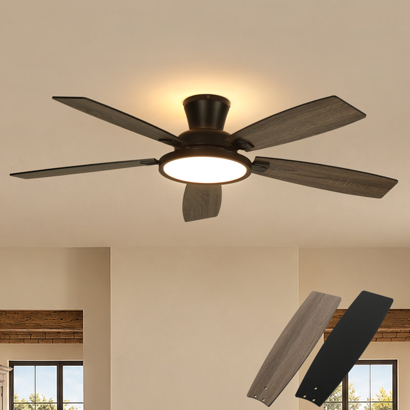Karlena 52" Low Profile Ceiling Fan with Dimmable Backlight, Reversible Blades & Remote Control, 52"