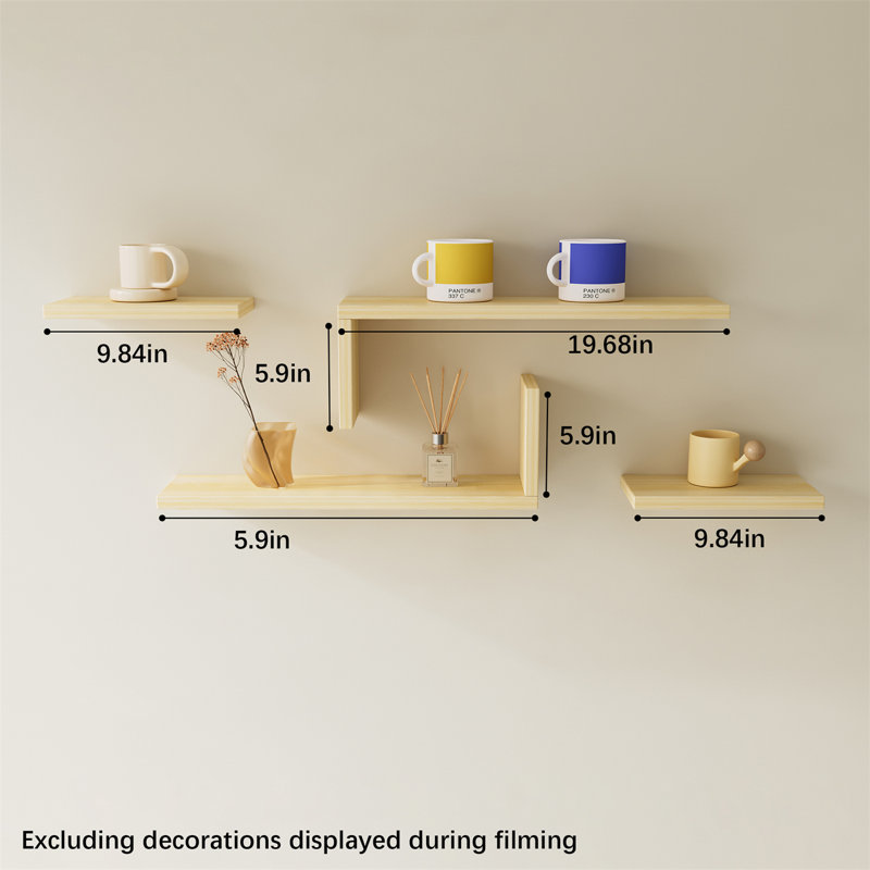 Tablette murale flottante en bois massif, H 5,9 po x l 19,68 po x P 2 po
