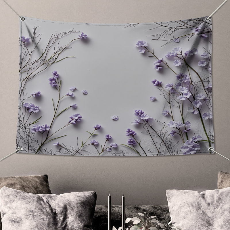 Tapisserie murale lavande - décoration murale florale, 50in H x60in W with 4 Grommets