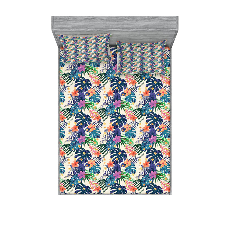 Multicolore ensemble de draps et taies décoratives Ambesonne, Ensemble de draps pour très grand lit avec 4 taie
