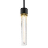 3" E26 Cylindrical Pendant Light, 18" Crackled Glass And Satin Brushed Black Finish