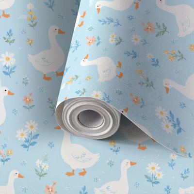 Peel and Stick Wallpaper Contact Paper Vintage Cottagecore Goose Floral Elements Soft Pastel Aesthetic Silly Self Adhesive and Removable 24in x 118in(60x300cm)