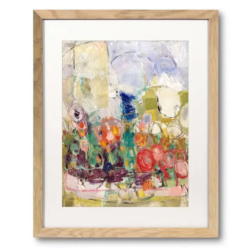 «Happy Day» par Elizabeth Chapman - Peinture, Papier avec cadre naturel naturel, Blanc, H 41 po x l 32 po