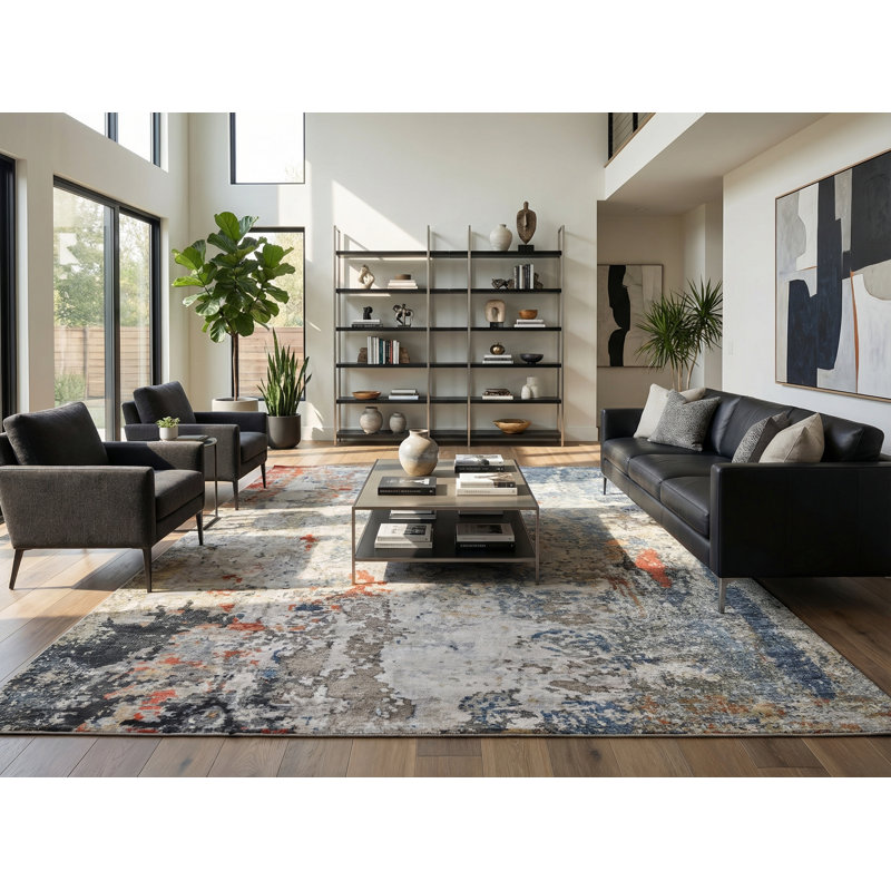 Laureno Hand-Knotted Blue/Gray Area Rug, Rectangle 6' x 9'