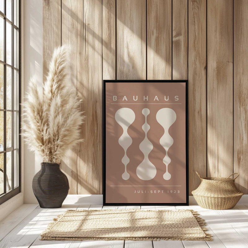 Affiche rétro Bauhaus II , H 12,75 po x l 8,75 po, Noir satiné, Terre cuite / blanc cassé