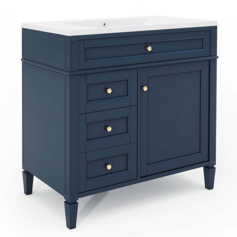 Meuble-lavabo 36 po avec armoire à pharmacie, Bleu, Doré