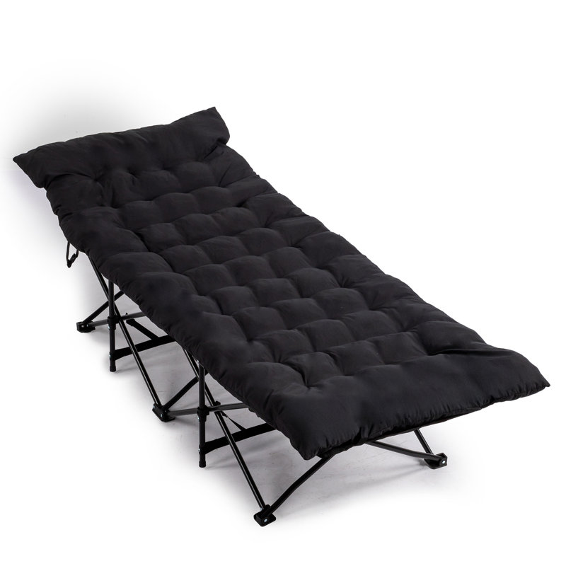 Lit de camp pliant noir pour le patio avec matelas, Noir