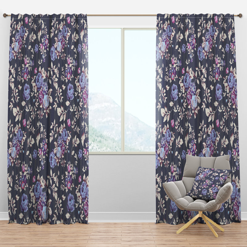Panneau de rideau simple thermique semi-transparent avec passe-tringle Roses, l 52 po x L 120 po