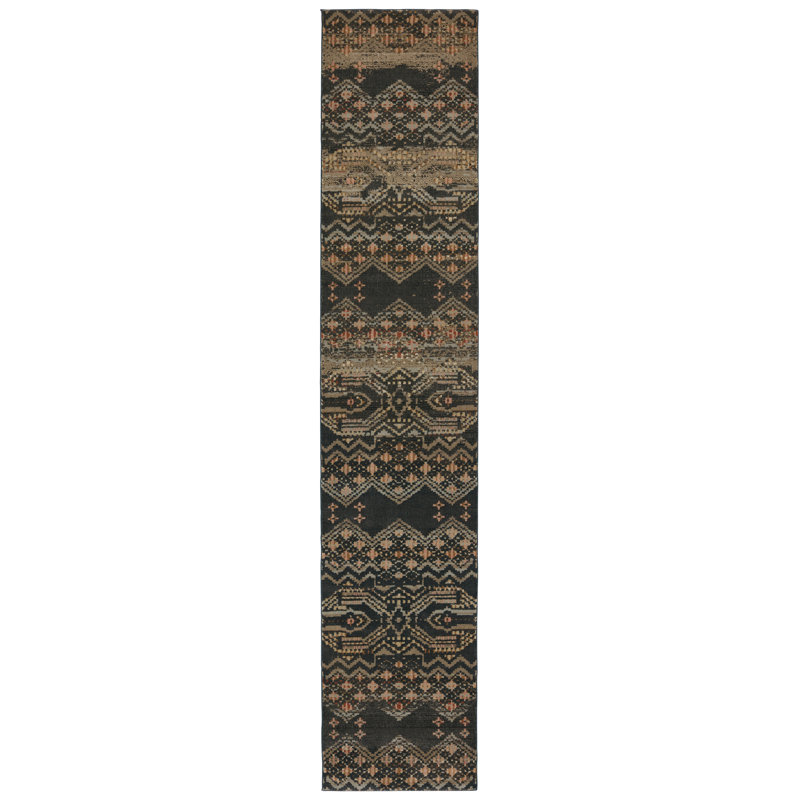 Tapis noir marocain Sanaa, Tapis de couloir 2 pi 6 po x 12 pi