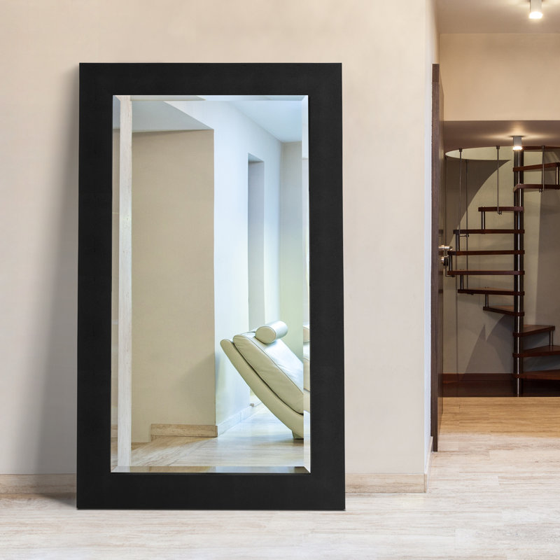 Rectangle Leather Floor Mirror, Black