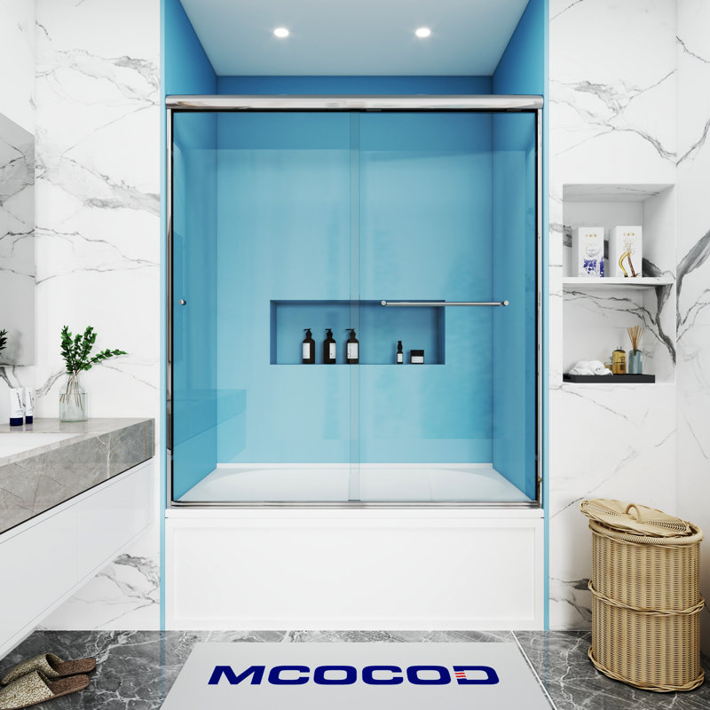 Opal Mirage MCOCOD 60" W x 66" H Double Smooth Sliding Semi-Frame Anti-Collision Design Tub Door with Clear Glass, Chrome