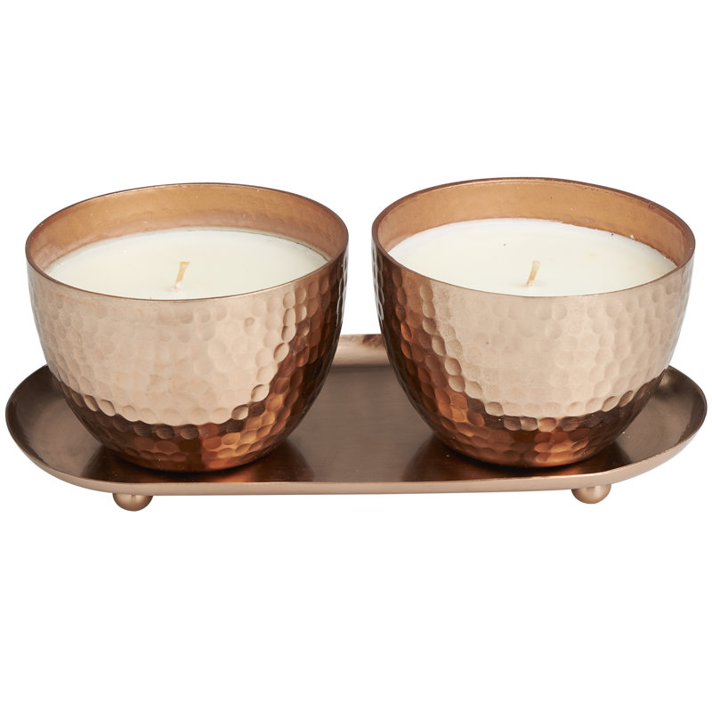 Metal Rose in Paradise Scented Grid Patterned 10 oz 1 Wick Decorative Candle with White Wax, Copper
