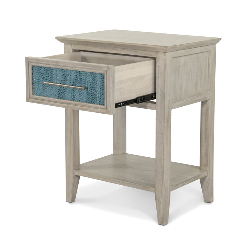 Ocean Isles - 1 Drawer Woven Nightstand with Power Strip and USB-A Port - Ocean Blue and Aged Ivory Finish