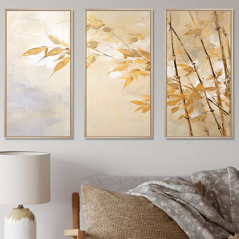 Zen Moment Bamboo - ensemble d'art mural en toile de bambou, Cadre naturel flottant, H 28 po x l 36 po x P 1 po