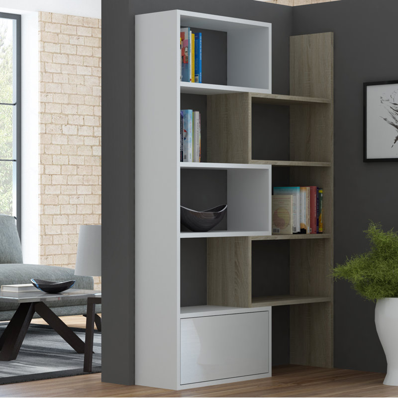 Valery 187cm H x 130cm W Standard Bookcase, White/Oak Sonoma