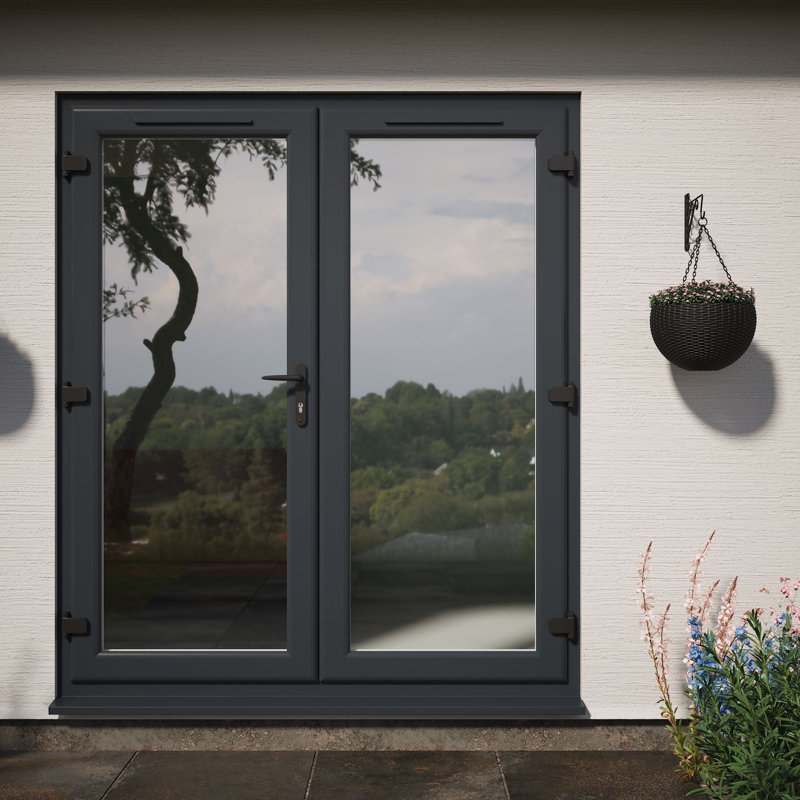 Crystal Triple Glazed French Door Grey/White 1390 x 2055mm, 1690mm x 2055mm, Grey/White