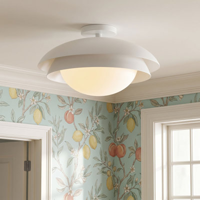 17.75" W x 9.25" H 1-Light Modern Tiered Dome Semi Flush in Matte White with Soft White Glass Diffuser