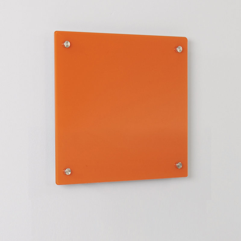 Wall Mounted Glass Board, Orange, 50 cm H x 50 cm W x 3.5 cm D