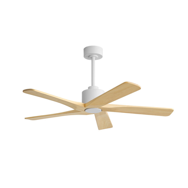 Ventilateur de plafond d'intérieur à 5 pales Baun avec télécommande, Blanc, 48", Bois blanc