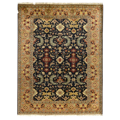 High-Quality Hand-Knotted Blue And Gold Area Rug