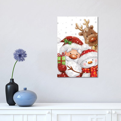 «Santa Snowman and Reindeer» par Makiko - peinture sur toile tendue