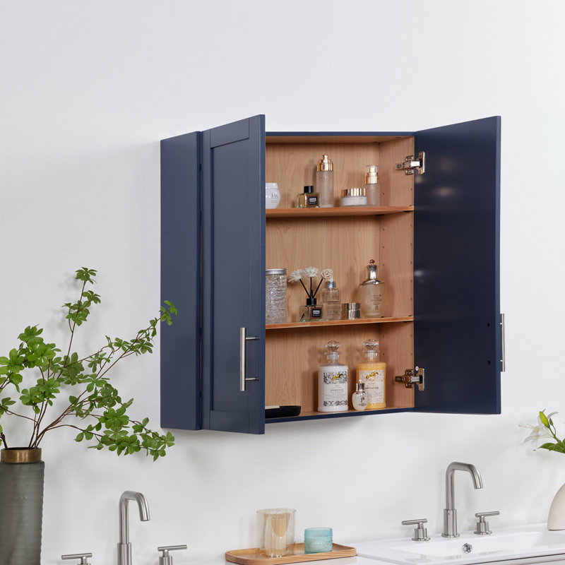Armoire suspendue en bois avec portes et tablettes, Bleu