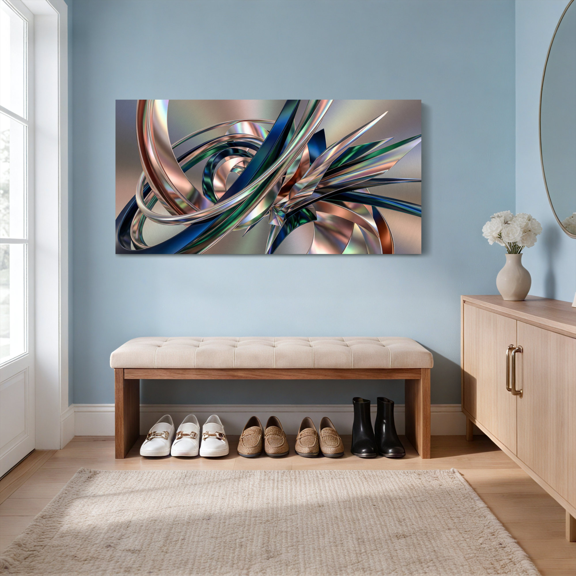 Winston Porter Abstract Metallic Ribbons Canvas Wrapped Wall Art Oil ...