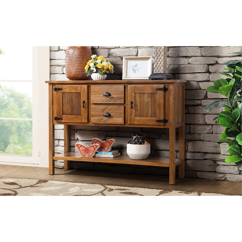 Console en bois massif avec armoires, 48 po, style rétro pour bureau - table brune, construction, Design Home, Brun