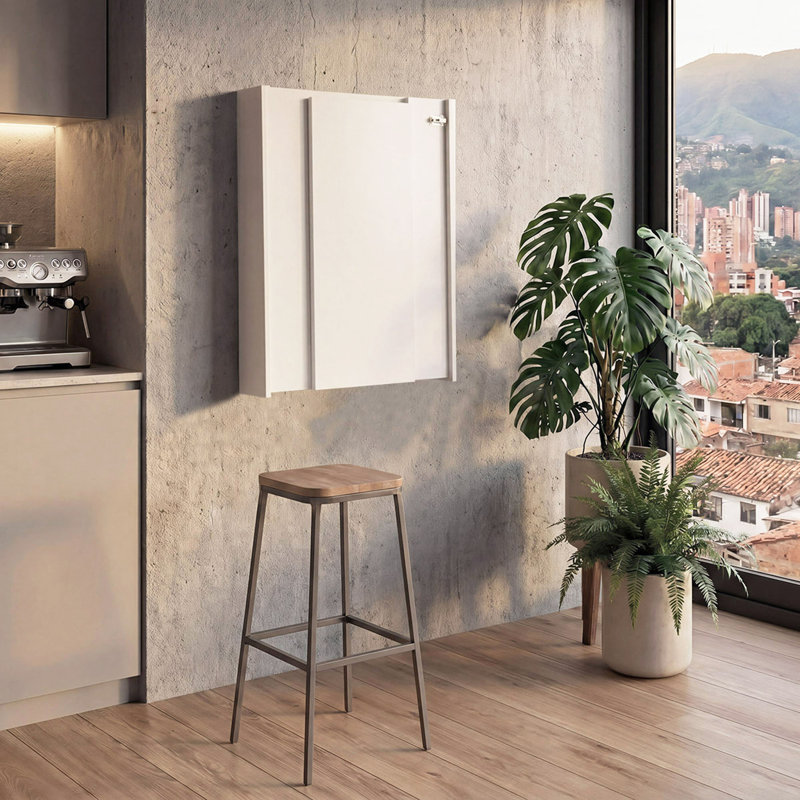 Siena Wall-Mounted Bar Cabinet with Fold-Down Table – White, White