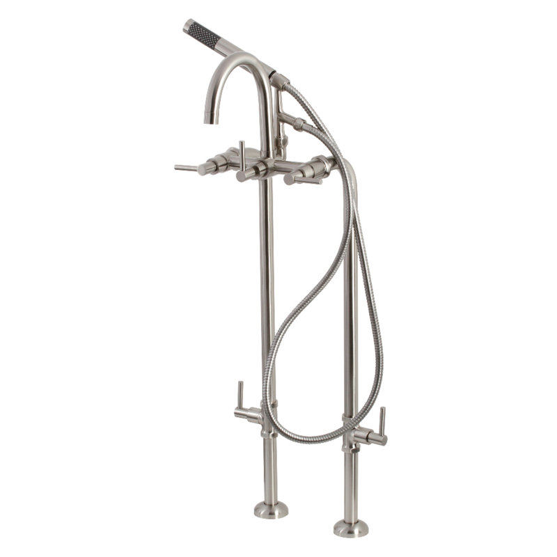 Robinet de baignoire autoportant Kingston avec ligne d'alimentation et valve d'arrêt Kingston, Nickel brossé