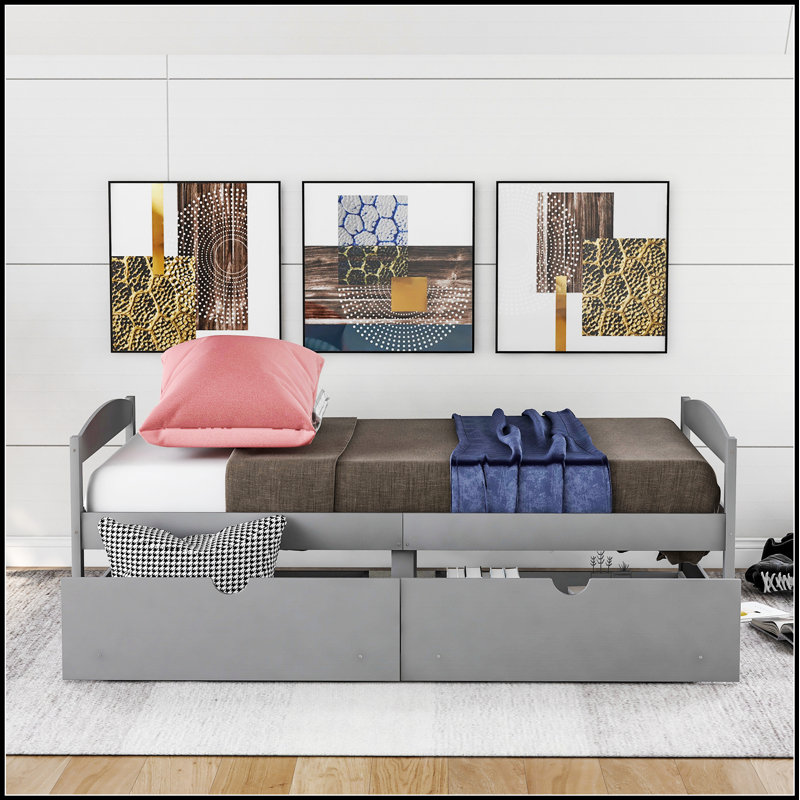 Lit plateforme simple avec deux tiroirs spacieux pour un rangement amélioré et une esthétique moderne, Gris