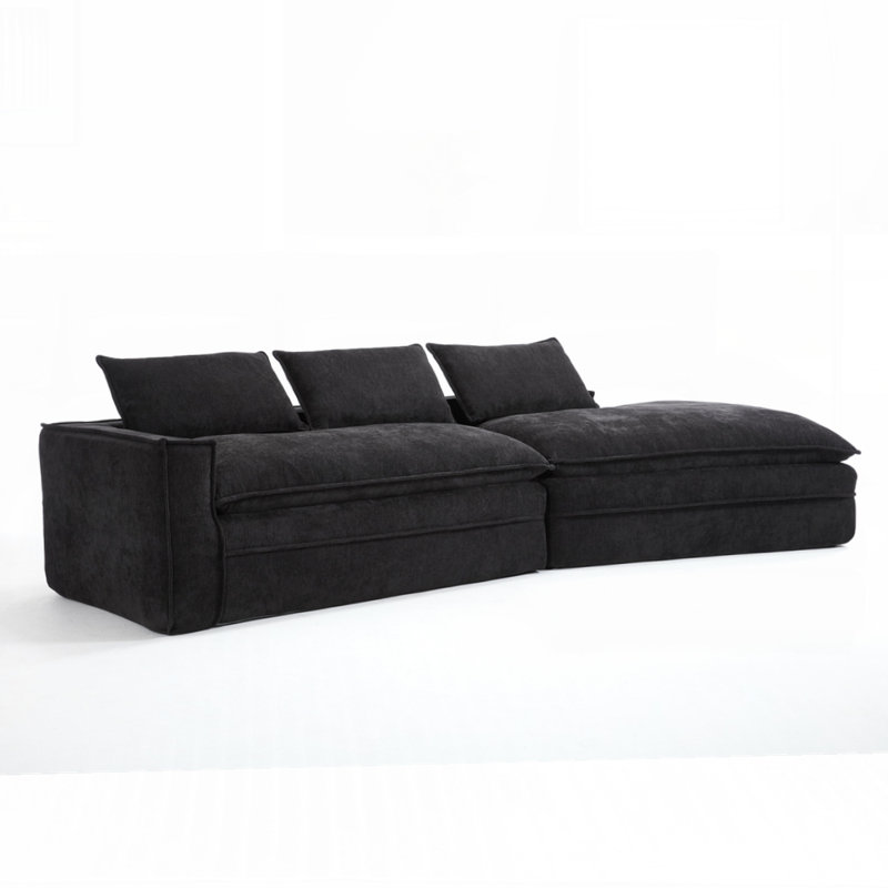 Canapé modulaire rembourré avec sièges profonds Modern Minimalist, Noir