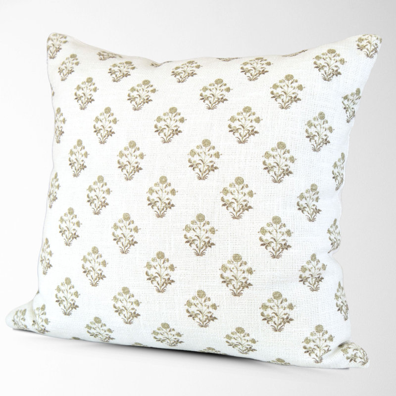 Floral Cotton Pillow Cover, Square, Gold Floral