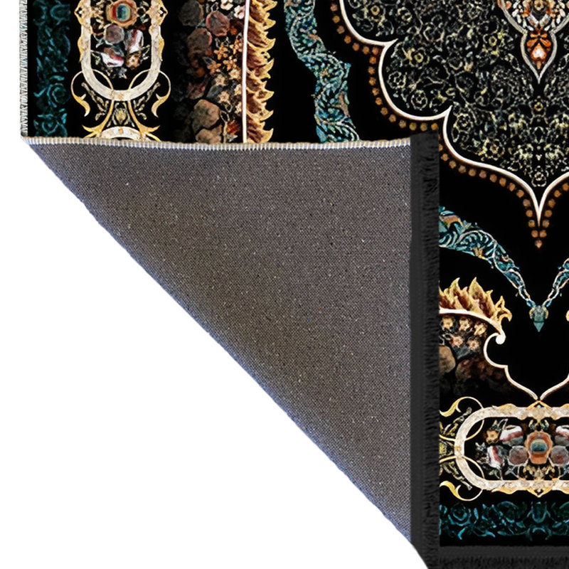 Tapis décoratif rétro multicolore à motif noir, Rectangle 4 pi 7,12 po x 6 pi 6,74 po