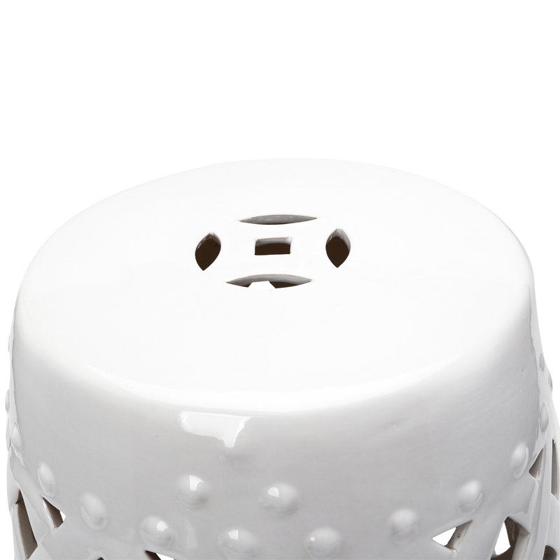 Table de bout en céramique avec tabouret, 13 po x 18 po, blanc, tissé, solide et élégant, décoratif