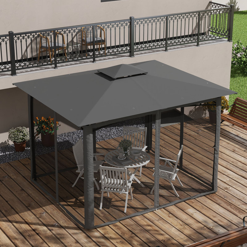 Patio Gazebo With Netting, Double Roof Outdoor Gazebo Canopy Shelter, Solid Metal Frame For Garden, Lawn, Backyard, Deck
