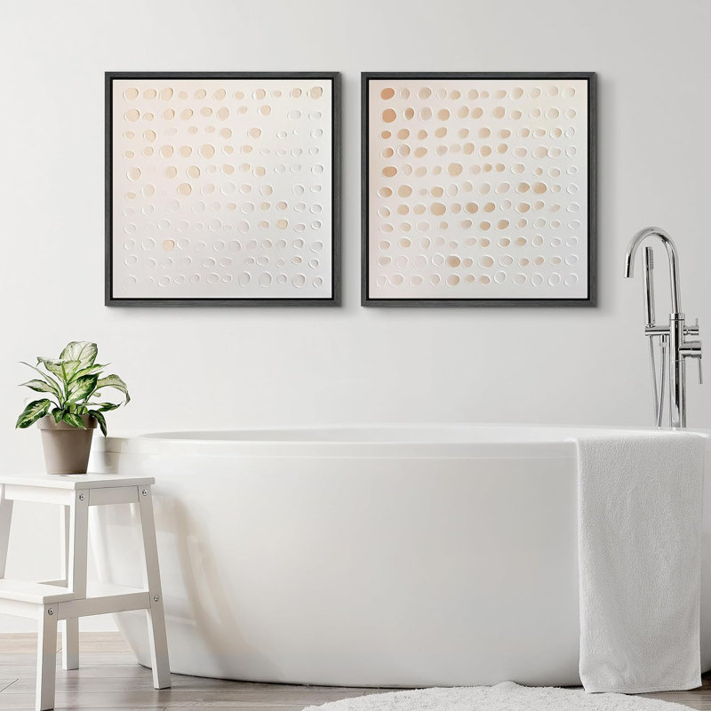 Beige et blanc, cercles abstraits, illustrations géométriques, art moderne, peinture relaxante / calme, H 16 po x l 16 po
