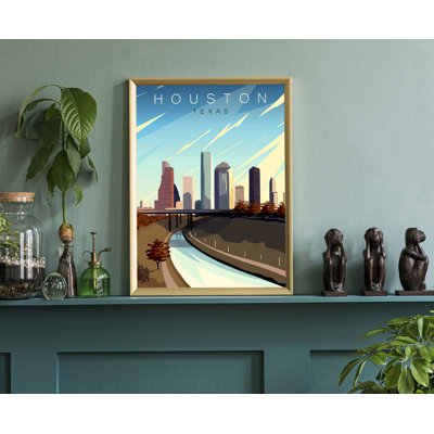 Houston/Texas Retro Style State Travel, Vintage Rustic Poster Print, Home Office Wall Art/Decor