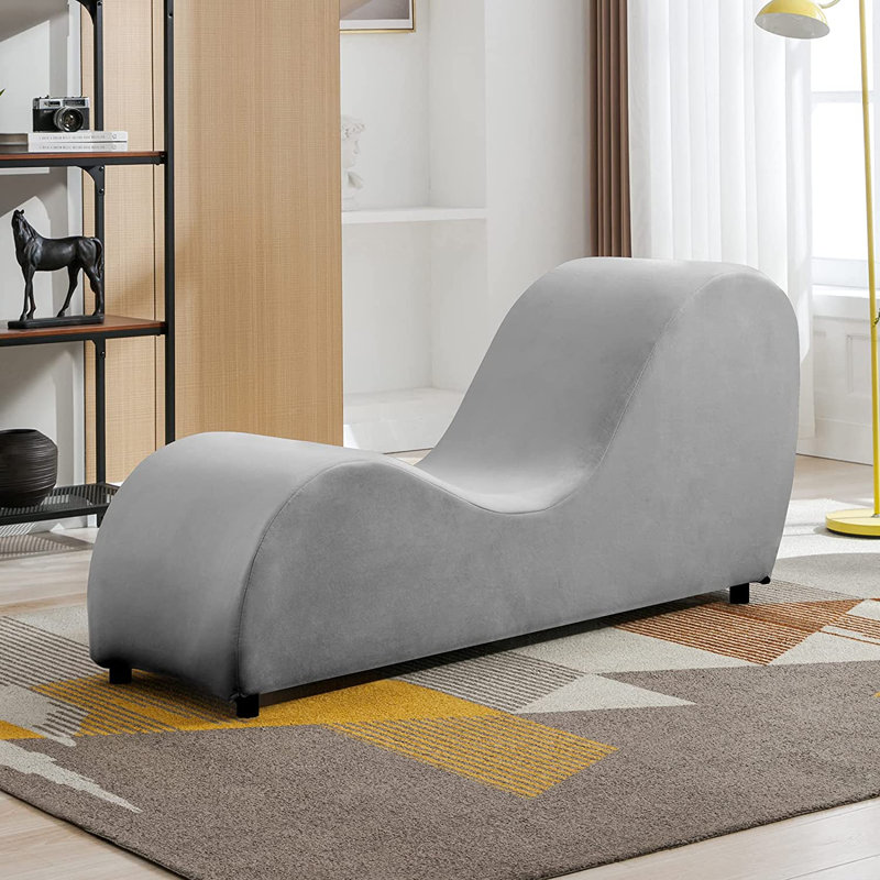 Light Gray Velvet Modern Yoga Chaise Lounge Chair