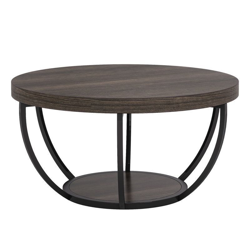 Nordic Style Dark Round Coffee Table With Curved Metal Legs, Dark Brown