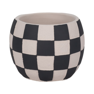 Sagebrook Home 8" Checkerboard Rounded Planter, Black/White