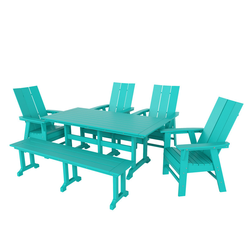 Joubert 6 - Person Patio Dining Set with Rectangular Table, Turquoise