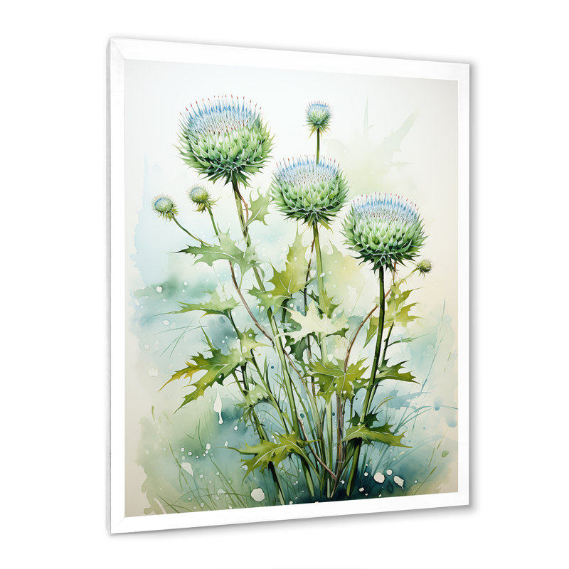 Chayenne vert chardon majestueux chardon pointillisme III sur toile, Cadre photo blanc, H 32 po x l 24 po x P 1 po