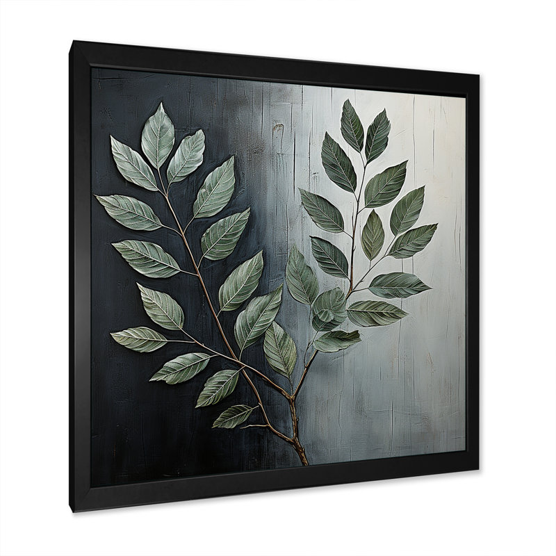 " Slate Elm Harmony Leaves ", 36" H x 36" W x 1.5" D, Black Single Picture Framed