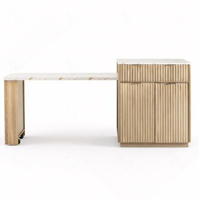 82.6" Fluted Kitchen Island with Extendable Dining Table for 4-6, Power Outlet, Double-Sided Storage & 2 Drawers, Natural