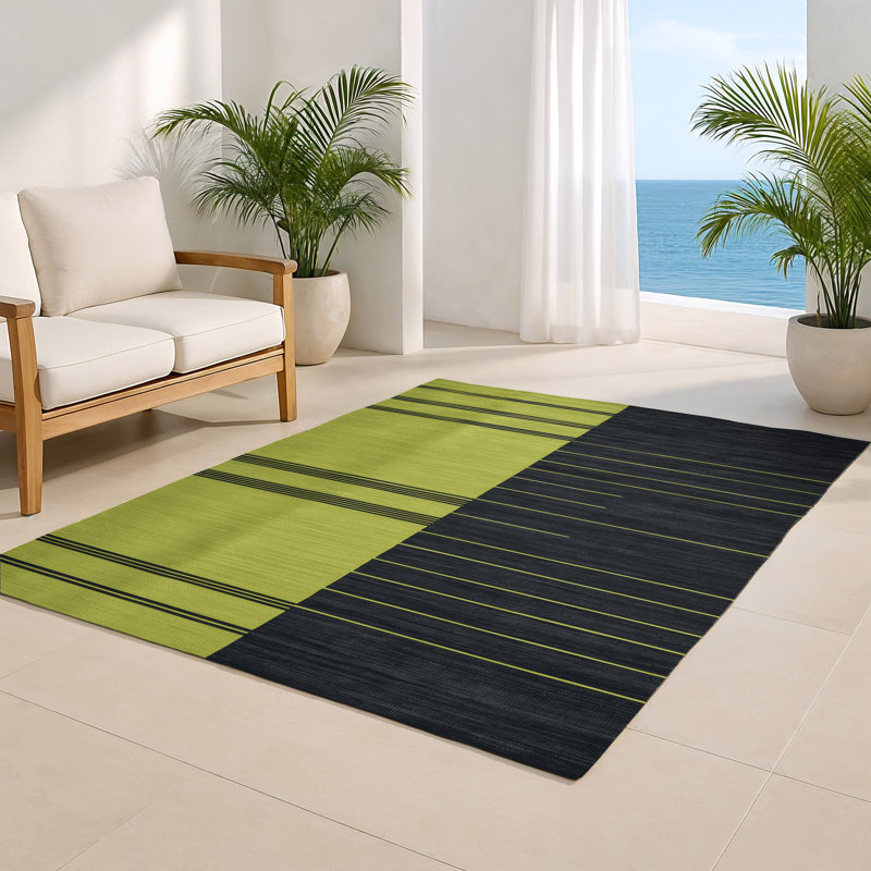Tapis intérieur / extérieur noir HorizontalStripes, Rectangle 4pi x 6 pi