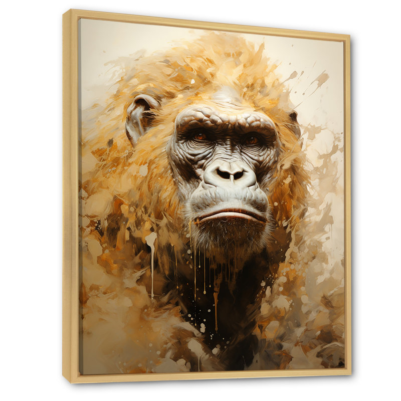 Portrait de gorille beige I sur toile, H 40 po x l 30 po x P 1,5 po, Cadre naturel flottant