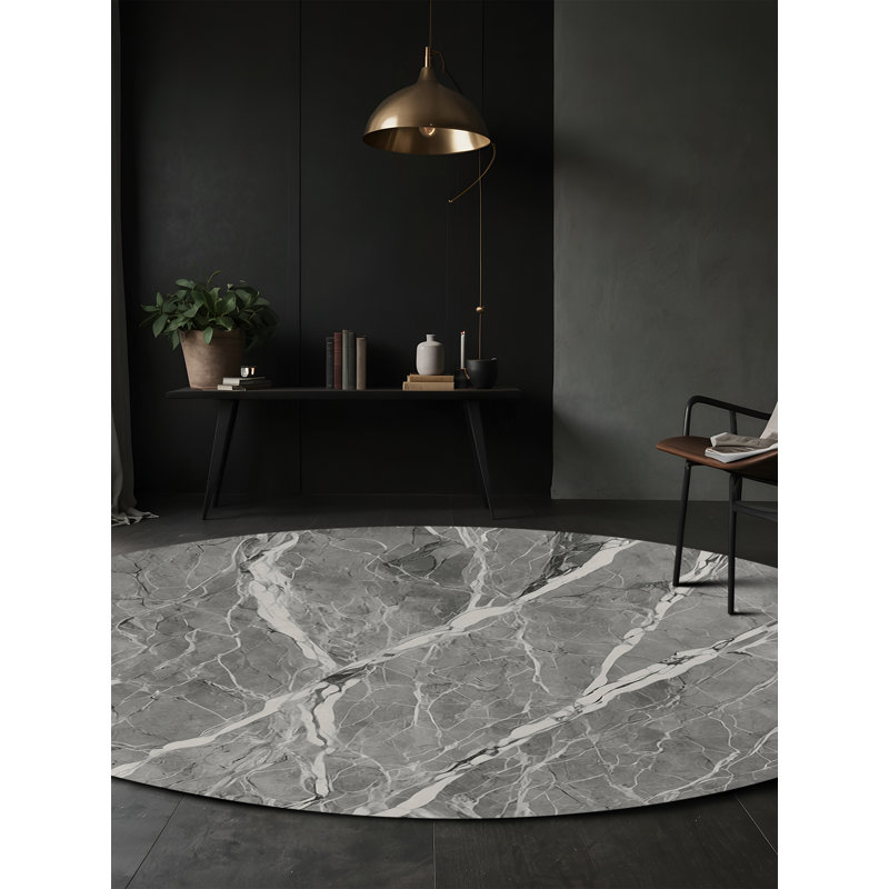 Machine Washable Gray Area Rug, Round 5'